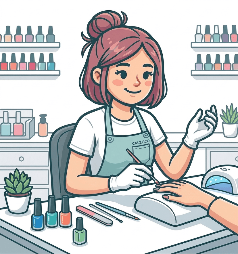 Nail artist working with a client